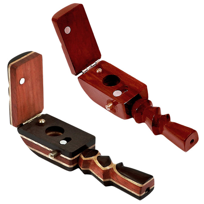 Fancy Wooden Pipe w/ Hinged Flip Lid | 4.5" | Styles Vary - #9429