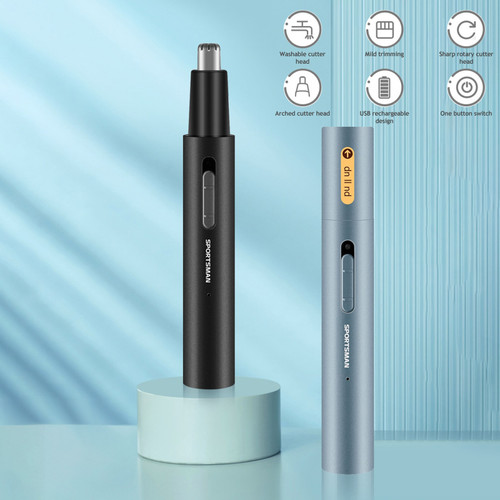 Electric Nose Hair Trimmer Aluminum Tube Body Arched Cutter Head USB Rechargeable with Sideburn Trimmer