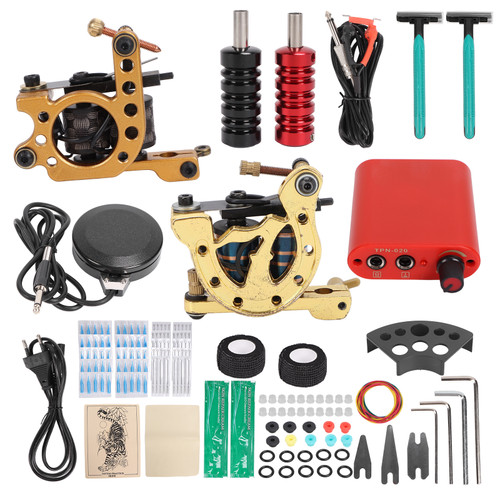 Professional Tattoo Machine Kit Tattoo Power Supply Disposable Needle Repair Cream Kit 90‑265VEU Plug