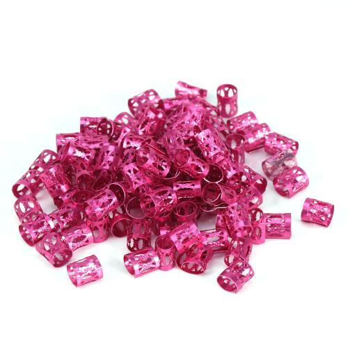 100PCS/Bag New Colorful Hair Braiding Beads Rings Cuff Decoration Tools Accessories(Rose Red)