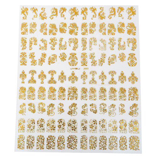 108PCS/Sheet 3D Design Nail Art Manicure Nail Art Stickers Hollow Manicure Decals(Gold)