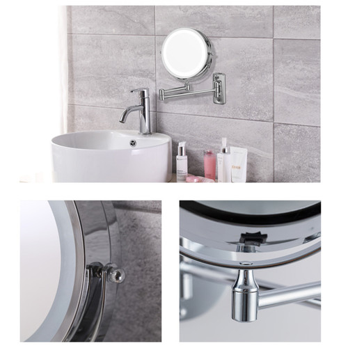 Bathroom Led Mirror Makeup Mirror With Lights No Hole Wall Mounted Folding Telescopic Mirror Swivel Dual Face Dressing Mirror