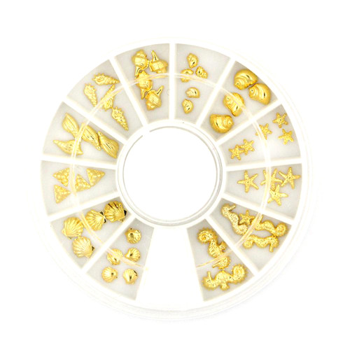 Nail Art Glitter Rhinestones Seashell Hippocampus Shape Mixing Manicure DIY Decoration Gold