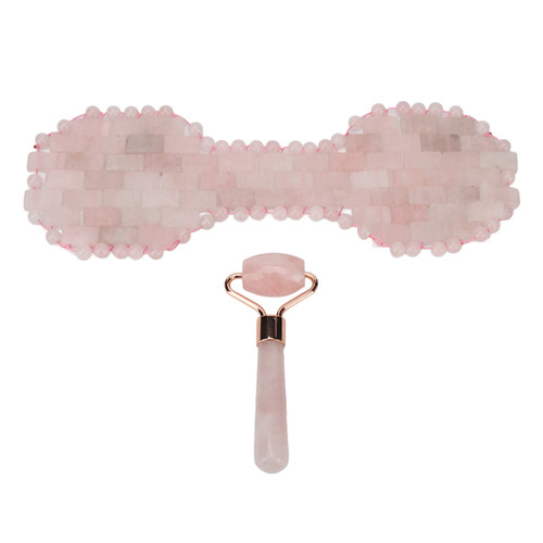 2pcs Jadestone Eye Pad Roller Set Reduce Dark Circles Promote Sleeping Stone Eye Pad Massage Roller Pink