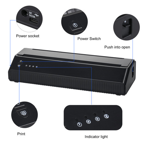 Thermal Printer Wirelessly BT Photo Tester Paper Printer Portable 203DPI Tattoo Transfer