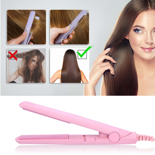 2 in 1 Mini Hair Straightener Ceramic Tourmaline Plate Beauty Heating Flat Curler Pink