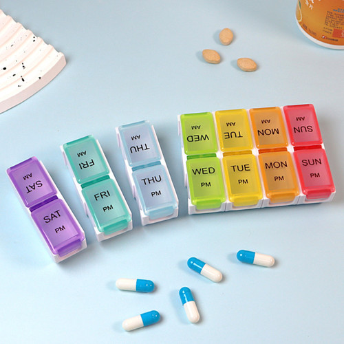 Medicine Case Medicine Box Pill Organizer Pill Box Moisture-Proof Pill Case Medication Reminder Portable Travel Container for Vitamins Fish Oil Compartments