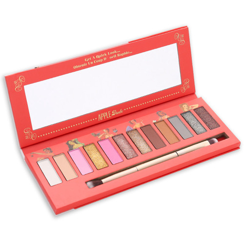12Color Matte&Glitter Eyeshadow Compact Waterproof Eyes Pigment Palette Makeup (Red)