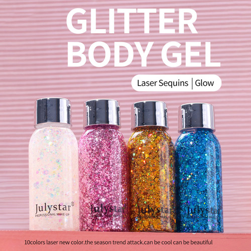 Julystar 30ml Sticky Glitter Face Body Gel Liquid Eyeshadow Nail Hair Face Brightening Dazzling Party Stage Makeup