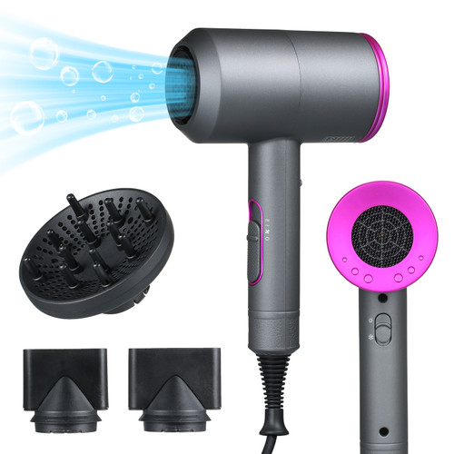 Ionic Hair Dryer with 3 Nozzles Diffusers 3 Heat Settings & 2 Speed Hot / Cold Wind Quick Drying Blow Dryer Portable Hair Styling Tools for Home Salon Travel 110V-220V