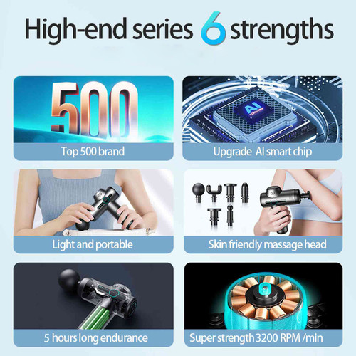 Home Portable Fascia Gun Muscle Relaxation Massage Device Deep Tissue Massage Gun 6 Adjustable Massage Speeds 6 Detachable Massage Heads