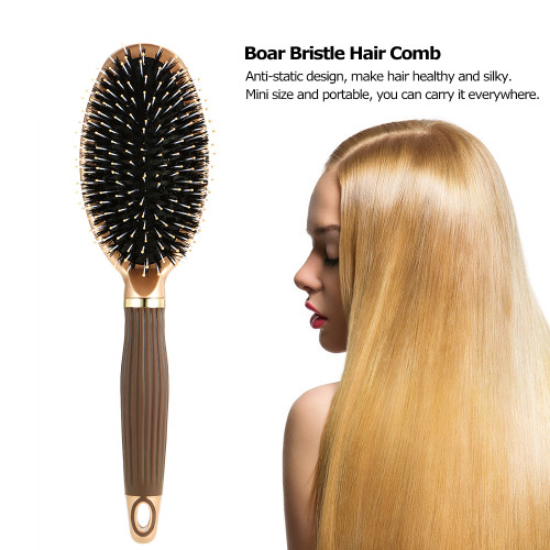 Boar Bristle Hair Brush Anti-static Puddle Comb Nylon Massage Hair Care Tool Non-slip Handle