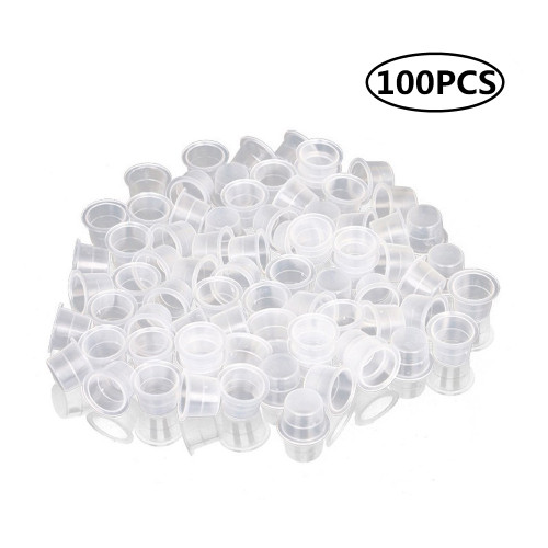 100Pcs/Set Tattoo Ink Cap Cup Clear White Plastic Professional Microblading Pigment Holder (L)