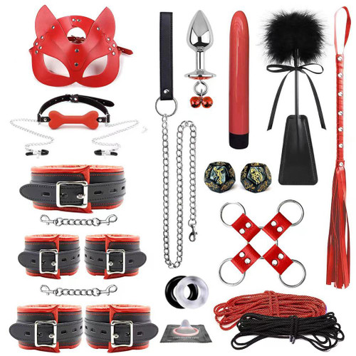 22Pcs Sex Set Toy PU Leather Bundled Tying Set SM Set for Couples Adults Sexy Suit for Couples Gameplay