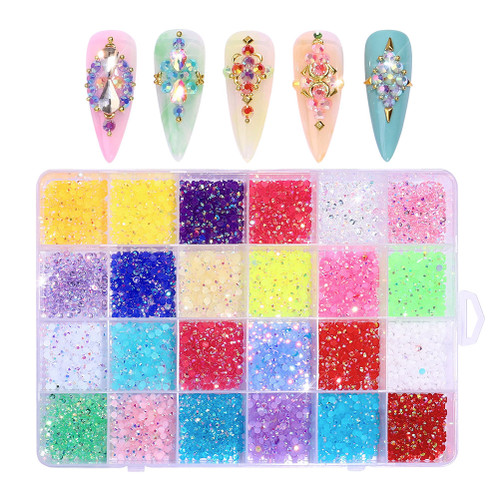 24 Grid Flat Resin Nail Rhinestones 3500 Pcs Nail  for Acrylic Nails Manicure DIY Nail Decorations