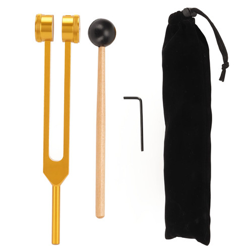 128HZ Healing Tuning Fork Set Stress Relief Aluminum Alloy Medical Tuning Fork with Hammer Small Gold