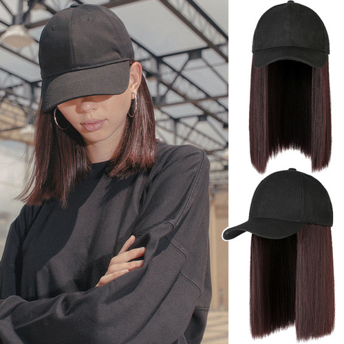 Short Straight Hair Wig with Cap Women's Baseball Cap Wigs High Temperature Silk Wig Natural-looking Wig Cap with Adjustable Cap Circumference