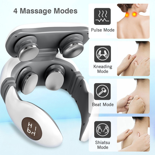Portable Electric Neck Massager Cervical Massager for Neck Relaxation Pain Relief Heating Therapy 4 Massage Modes 9 Levels  10min Timing Built-in Rechargeable Battery with LCD Screen Remote C