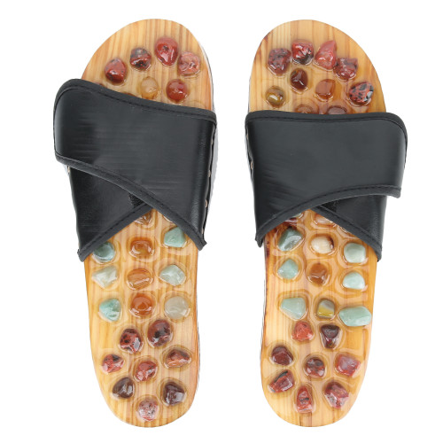 Unisex Foot Massage Slipper Agate Stone Foot Acupoint Stimulate Slippers for Health Care (Black)Black 43