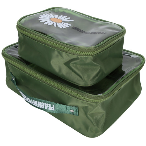 2pcs Makeup Storage Bag PVC Transparent Toiletry Travel Cosmetic Bag Portable Makeup CaseGreen
