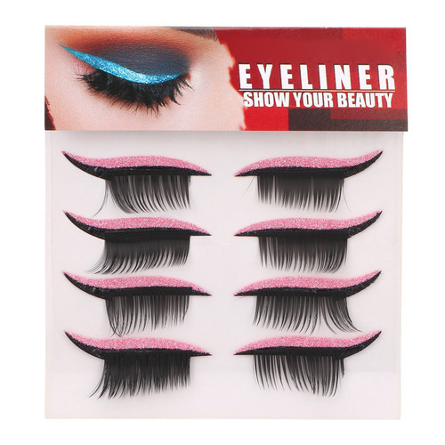 4 Pairs Eyeliner Eyelash Stickers Set Reusable Waterproof Long Lasting Self Adhesive Glitter Eyeliner Sticker Set Pink