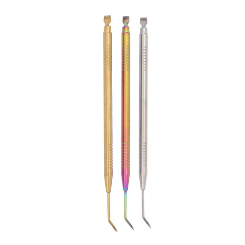 3pcs Eye Lash Separator Tint Tool with Tail Comb Long Curved Needle Eyelash Perming Lift Tool Colorful Golden Silver