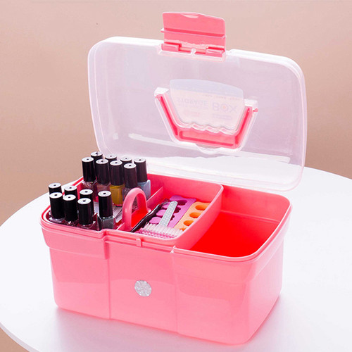 Portable Nail Art Toolbox Multi Functional Storage Box To Organize The Box For Nail Technician Pink
