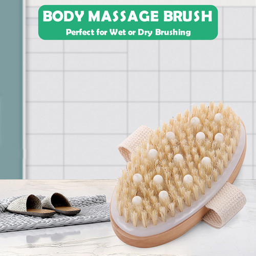 Massage Body Brush Wet or Dry Brushing Body Exfoliating Bath Brush Natural Bristles Cellulite Shower Brush for Removing Dead Skin Cellulite Lymph Lymphatic Drainage