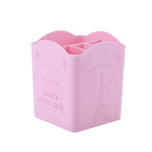 NEW Storage Box Stationery Cosmetic & Manicure Tools Container with Eiffel Tower Print (Pink)
