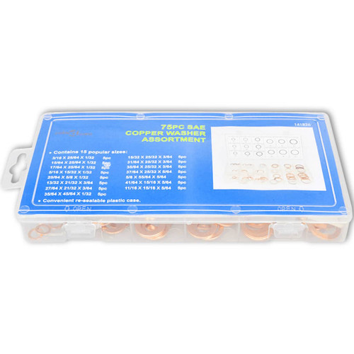 75 pcs SAE Copper Washer Assortment Gasket Sealing Ring Kit