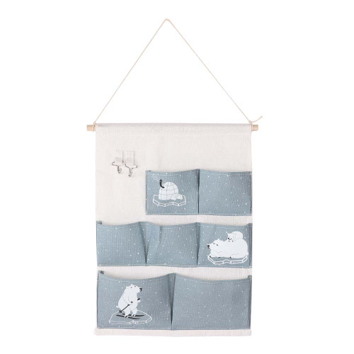 7 Pockets Cute Cartoon Pattern Wall Hanging Bag Cosmetic Makeup Brush Storage OrganizerBlue Bear