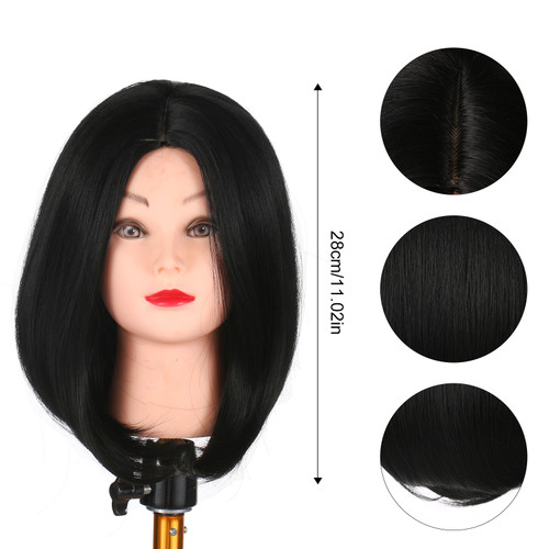 Pretfy 28cm Short Black Hair Wigs Sexy Straight Hair Wig Heat Resistant Synthetic for Women Cosplay Party Daily Use