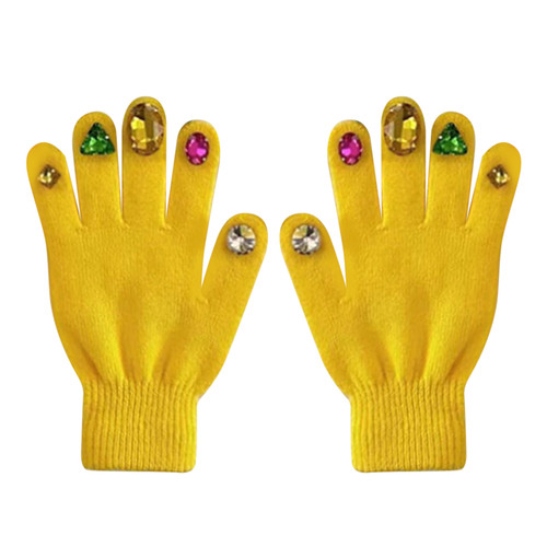 Rhinestone Nail Gloves DIY Professional Keep Warm Thickening Full Finger Soft Nail Rhinestone Gloves for Manicure Yellow