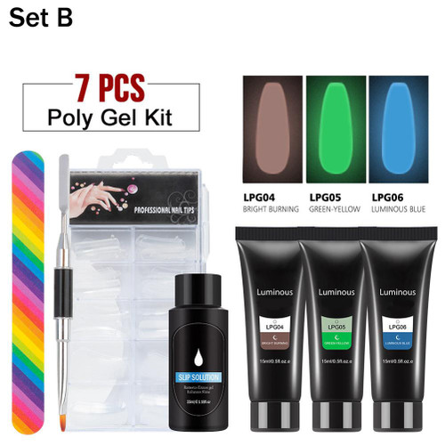 Luminous Nail Gel Kit for Nails Extensions with Nail File 100 Nail Tips  in the Dark Nail Art Design