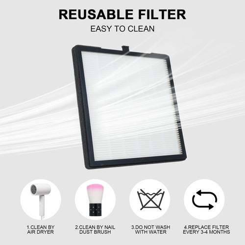 100W Nail Vacuum Cleaner Nail Dust Collector with Light Nail Polish Dust Cleaner Up to 4500RPM Adjustable Speed With 1 Reusable Filters & 1 Brush