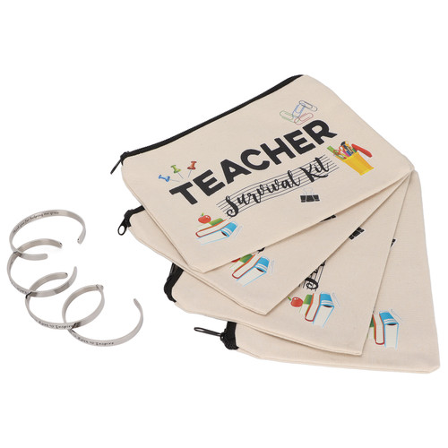 Teacher Appreciation Gifts 4pcs Teacher Makeup Pouch Bags 4pcs Stainless Steel Bracelet Set
