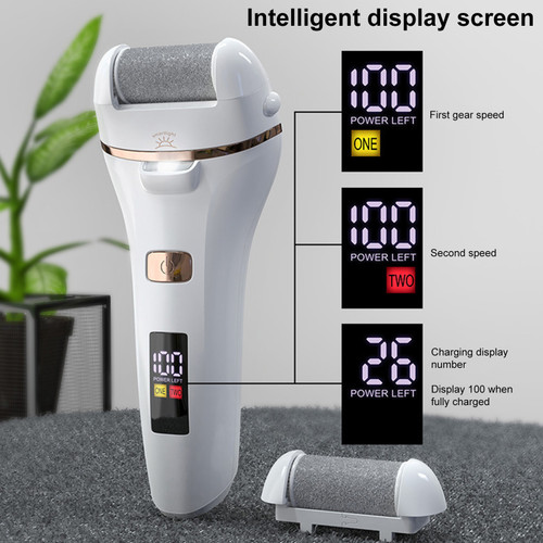 Electric Foot Grinder with LED Light Callus Remover Dead Skin Remover with Digital Display Foot Care Machine Pedicure Tool with 2 Grinding Heads 2 Adjustable Speeds