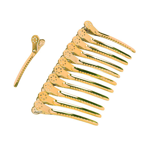 12pcs Duckbilled Clip Steel Hairdressing Hairstyle Pin for Hair Salon Barber ShopGold