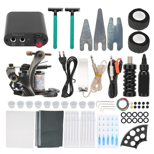 Complete Tattoo Kit Tattoo Power Supply Pigment Elastic Band Practice Skin Set for Beginners 90‑265VEU Plug