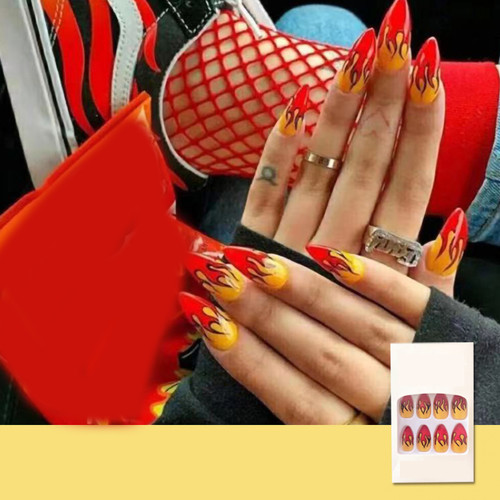 Waterproof Fashionable Artificial Flame False Nails Detachable Natural Press On Fake Nails Tips#4