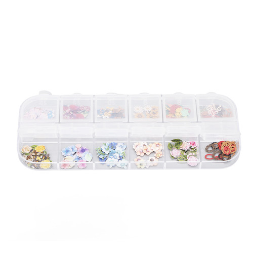 12 Grid Mixed Type Nail Stickers Delicate Decorative 3D Slices Colorful Flower Art DIY Long Lasting Stickers