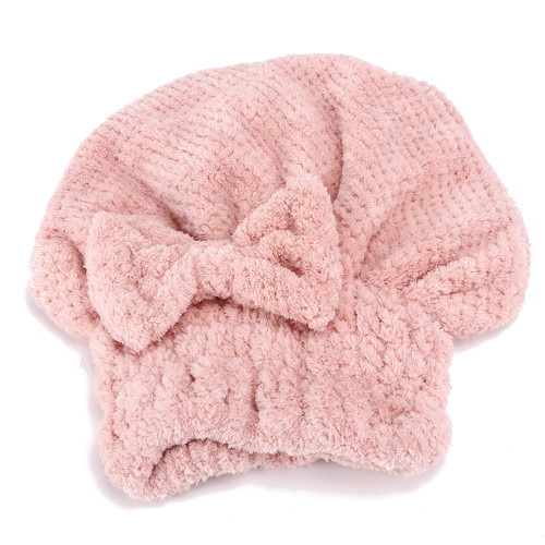 24 x 26cm Coral Fleece Quick Fast Dry Hair Wrap Hat Thickening Hair Drying Hat Pink