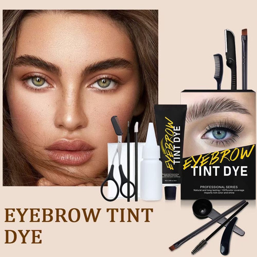 Hair Color Tint Kit Permanent Brow Coloring Set Eyebrow Color Dye Cream Hair Dye with Mixing Brush Eyebrow Comb Brow Razor Scissors Brushes Eye Brow Makeup Tool Kit