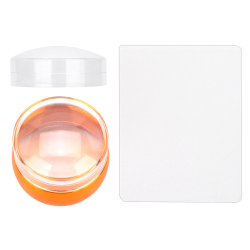 Professional Silicone Nail Art Stamper with Lid Scraper Manicure Nail Printing Tool Set(Orange)