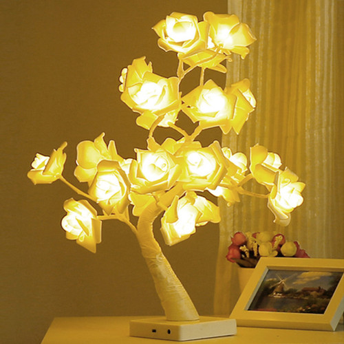Desktop Rose Bonsai Tree Lamp 24 LED Tree Lamp Battery Powered Decorative Light for Living Room Bedroom