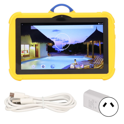 Kids Tablet 7 Inch HD Display Eye Protection Screen 1GB RAM 8GB ROM Dual Cameras Learning Tablet 100‑240V Yellow AU Plug