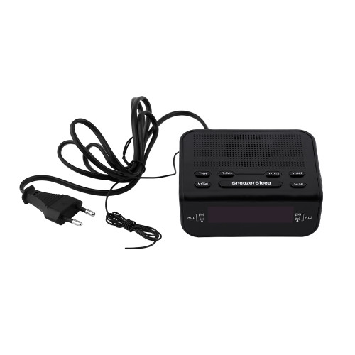 Compact Digital Dual LED display Alarm Clock With FM Radio Sleep Timer Black