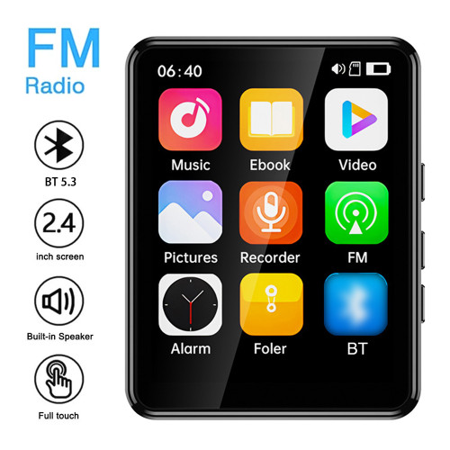MP3 MP4 Player with Speaker 2.4 Inch Full Touch Screen BT with Built in Speaker and TF Card Expansion Supports for E-book Reading and High Clear Video Playback USB MP3 Player