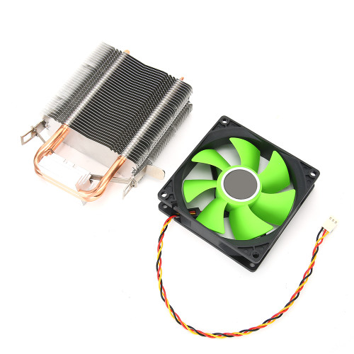 CPU Fan 3 Pin Connector Computer Accessory Non Light 2 Brass Pipe for AMD 775 / 1155 / Intel(Green )