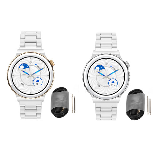 1.32in Smart Watch Plastic Electronic Components 256KB ROM 192KB RAM IPS Screen with Ceramic Watchband Gold Shell